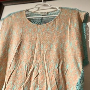 Fish Net Coral Teal Crop Top